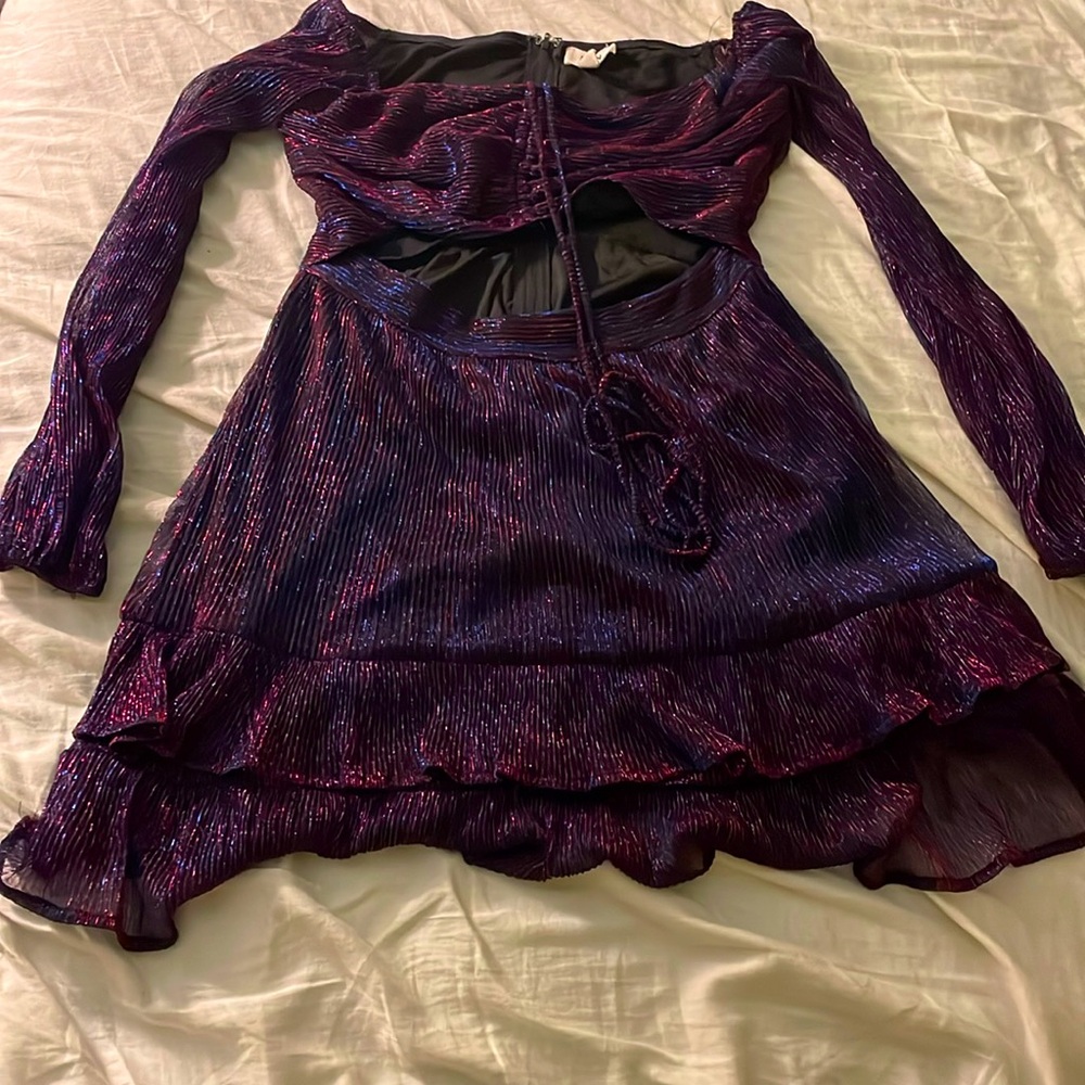 Privy Purple Red Blue Black Glitter Metallic Mesh Dress 👗 ✨